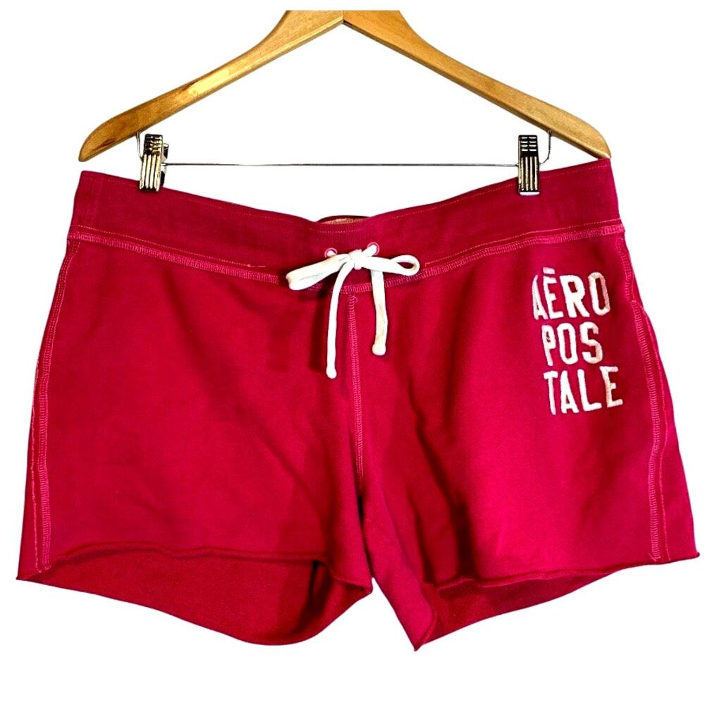 Aeropostale Beach Cut Off Athletic Sweat Shorts Drawstring Fuchsia XL Emb. Logo